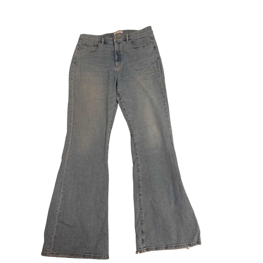 LOFT Modern Slim Flare Jeans 32/14 Light Wash Raw Hem Retro Y2K Boho Denim